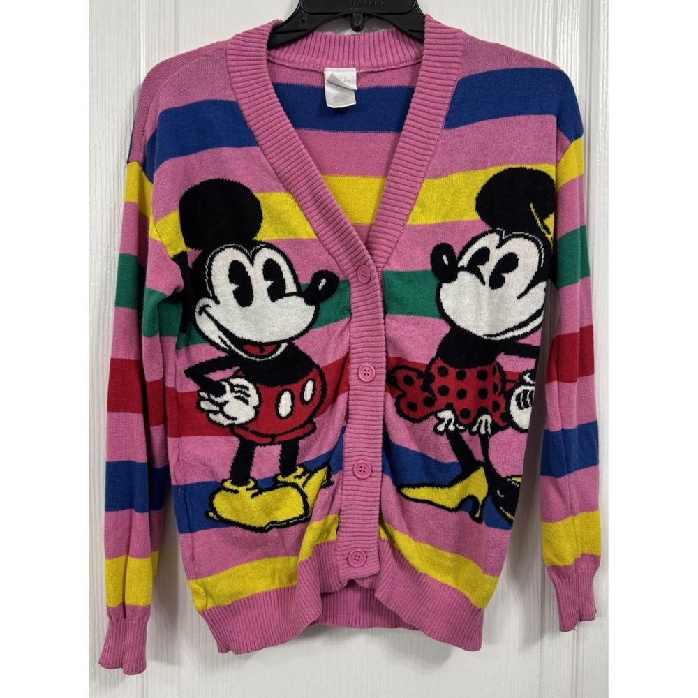 Disney Girls 100 Mickey & Minnie Mouse Retro Re-Imagined Striped Cardigan Large
